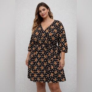 SALE Bedoar Black Silky Dress w/Polka Dots‎ & Tiger Print NWT 3/4 Sleeve 22 NWT